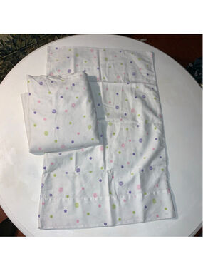 Unbranded Full White Purple Green Pink Polka Dot Floral top Sheet pillowcase